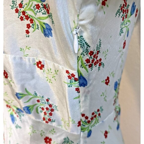 ASOS Floral Maxi Slip Dress Puff Sleeves Women's Size 8 Red Daisy Cottacore - Picture 7 of 15